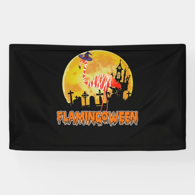 Flamingo Flamingoween | Funny Witch Halloween Banner (Horizontal)
