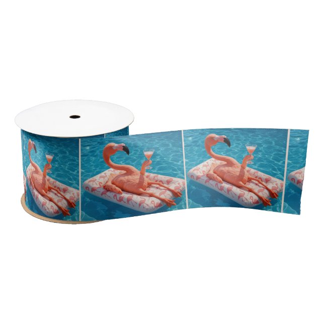 Flamingo Floating With a Cocktail In a Pool Satinband (Spule)