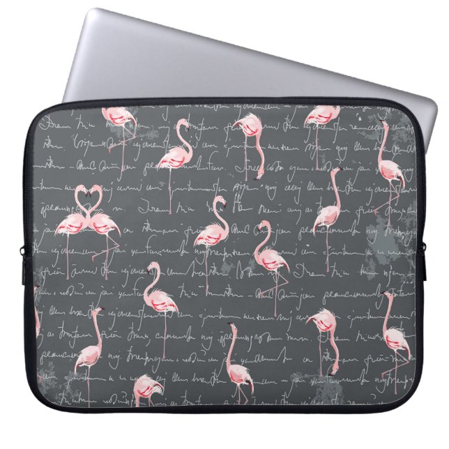 Flamingo Flock: Dunkelgrau Vintag. Laptopschutzhülle (Vorderseite)