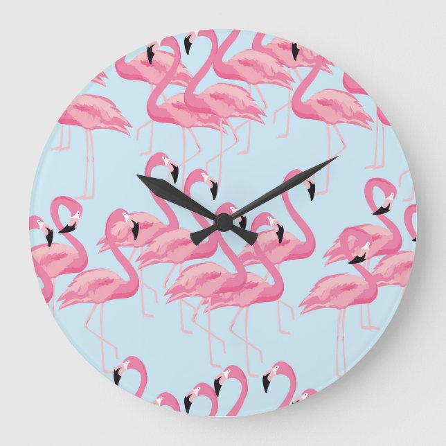Flamingo Flock: Tropische Vintage Printwerbung Große Wanduhr (Vorderseite)