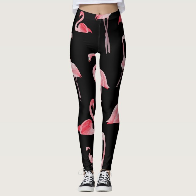 Flamingo Flock: Vintages Nahtloses Design Leggings (Vorderseite)