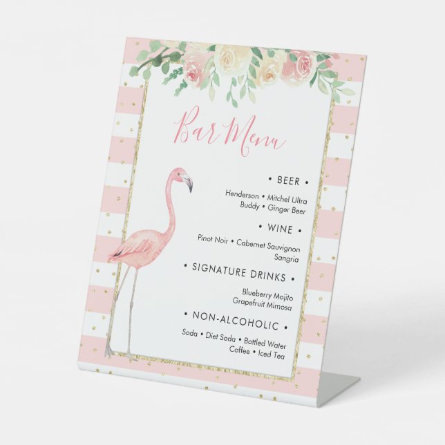 Flamingo Floral 2 Bar Menu Pedestal Zeichen Sockelschild (Vorderseite)