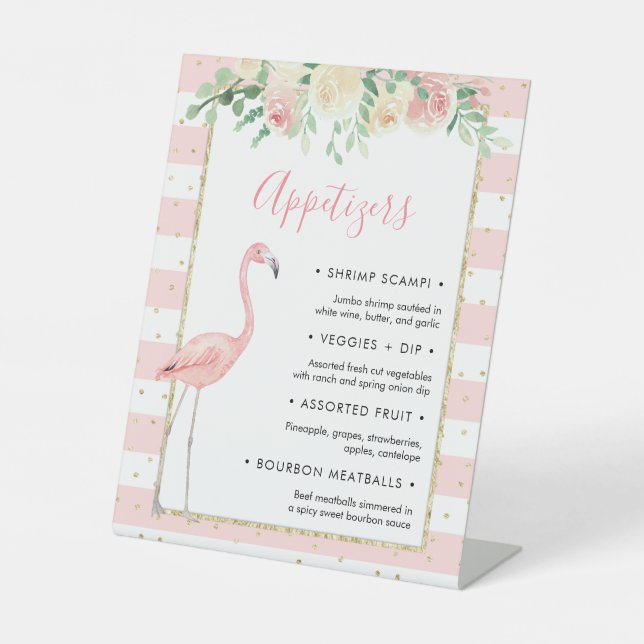 Flamingo Floral Appetizer Buffet Party Zeichen Sockelschild (Vorderseite)