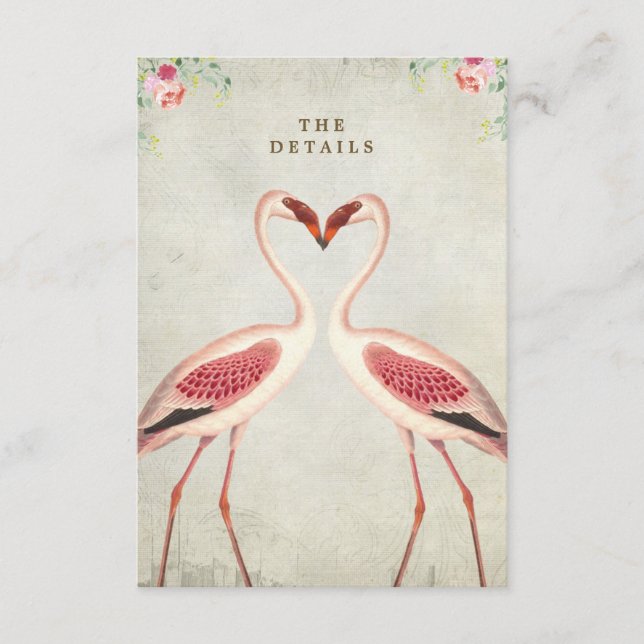 flamingo florale Hochzeit Details Karte (Vorderseite)