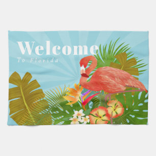 Flamingo Florida Willkommen Blau Geschirrtuch