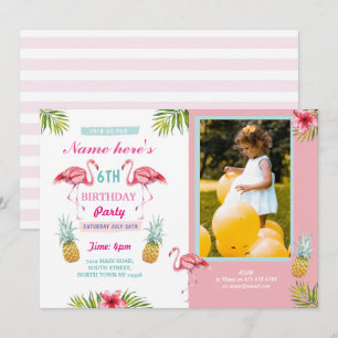 Flamingo-Foto-Ananas-tropischer Aloha Geburtstag Einladung