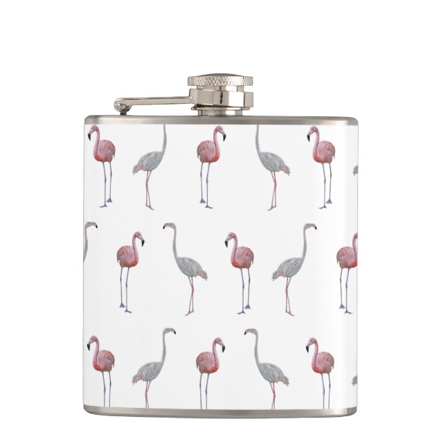 Flamingo Frenzy Hip Flask (Farbe auswählen) Flachmann (Vorderseite)