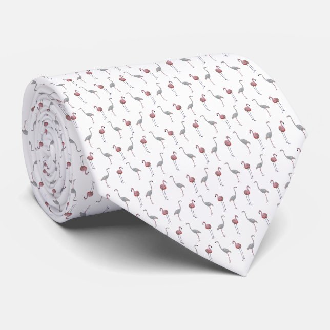 Flamingo Frenzy Krawatte (weiß) (Gerollt)