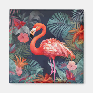Flamingo Frenzy: Square Kühlschrank Magnet
