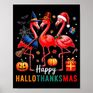 Flamingo Frohe Hallothanksmas Lustiges Halloween A Poster