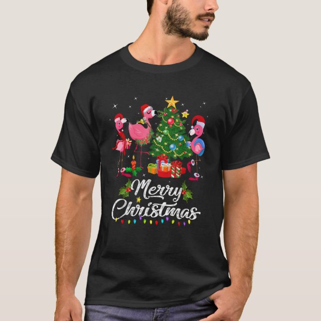 Flamingo Frory Christmas Tree Weihnachtsmannmütze  T-Shirt (Vorderseite)