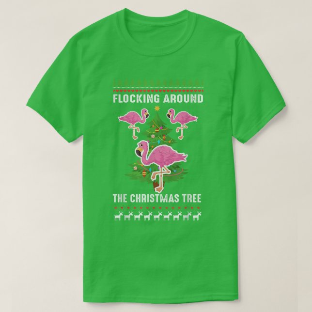 Flamingo Funny Christmas Tree  T-Shirt (Design vorne)