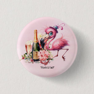 Flamingo Funny Face mit Champagner für Party Button