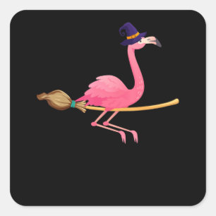 Flamingo   Funny Flamingo Hexeny Halloween Quadratischer Aufkleber