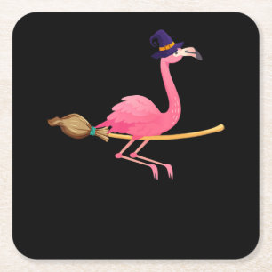 Flamingo Funny Flamingo Hexeny Halloween Rechteckiger Pappuntersetzer
