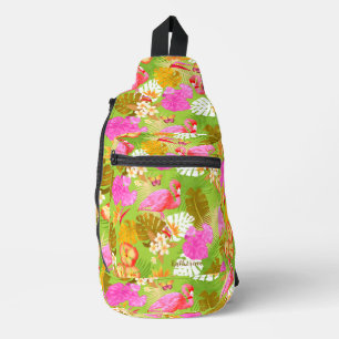 Flamingo Garden Bright Green Crossbody Bag