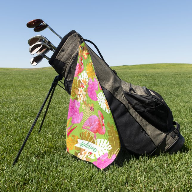 Flamingo Garden Bright Green Golfhandtuch (Gras)