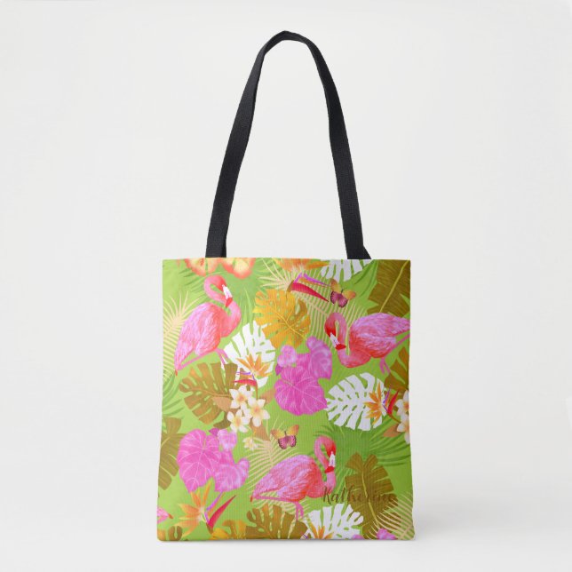 Flamingo Garden Bright Green Tasche (Vorderseite)