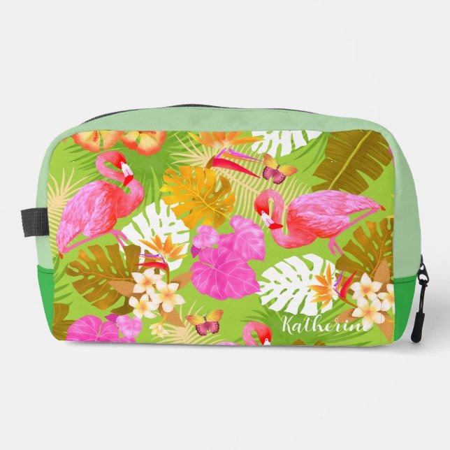 Flamingo Garden Bright Green Waschbeutel (Vorderseite)