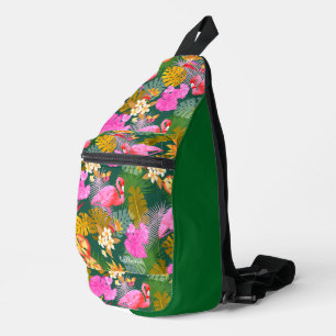 Flamingo Garden Dark Green Crossbody Bag