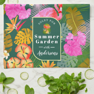Flamingo Garden Dark Green Geschirrtuch