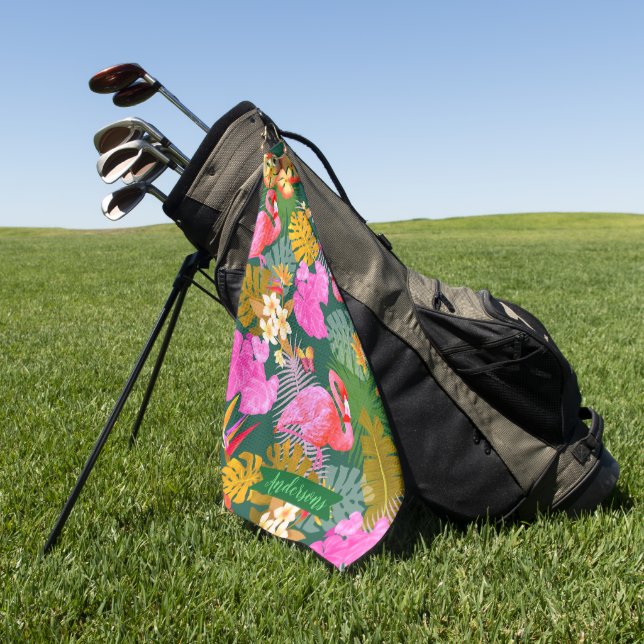 Flamingo Garden Dark Green Golfhandtuch (Gras)