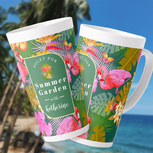 Flamingo Garden Dark Green Milchtasse (Flamingo Garden Dark Green Latte Mug.)