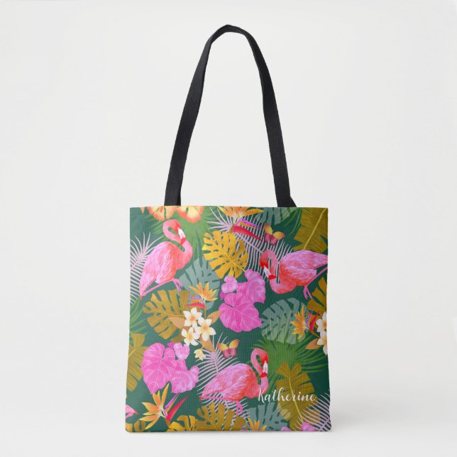 Flamingo Garden Dark Green Tasche (Vorderseite)
