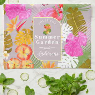 Flamingo Garden Gray Geschirrtuch