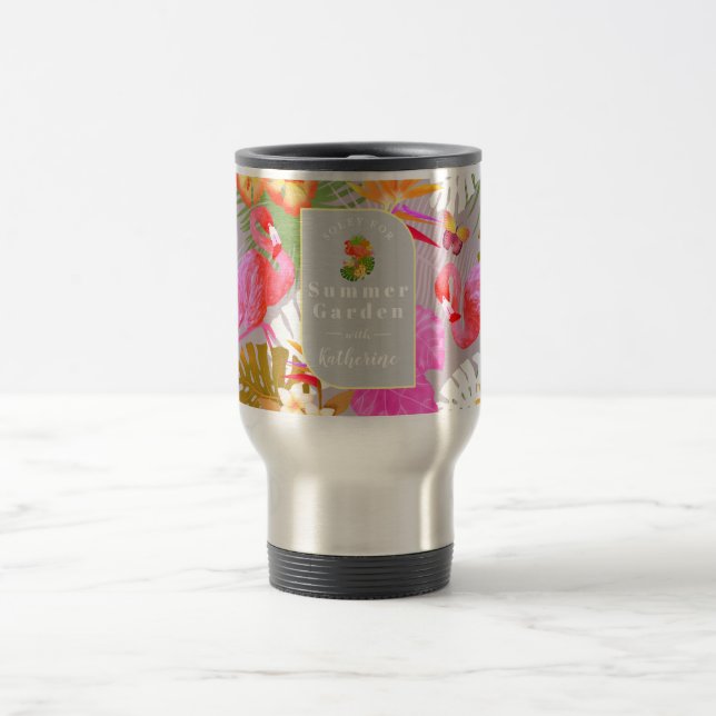 Flamingo Garden Gray Reisebecher (Mittel)