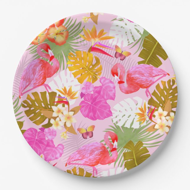 Flamingo Garden Pink Pappteller (Vorderseite)