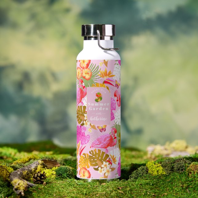 Flamingo Garden Pink Trinkflasche (Außenbereich (gedreht))