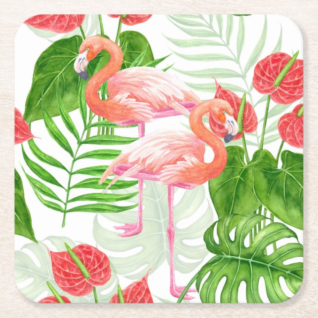 Flamingo Garden Rechteckiger Pappuntersetzer (Vorderseite)