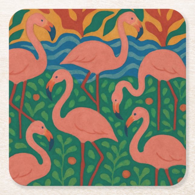 Flamingo-Garten Rechteckiger Pappuntersetzer (Vorderseite)