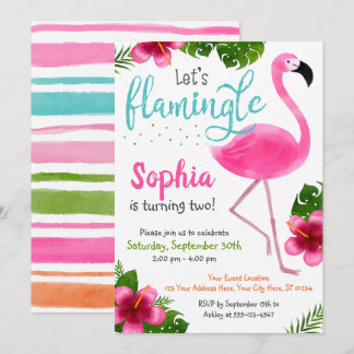 Flamingo-Geburtstags-Einladungs-tropisches Einladung
