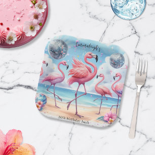 Flamingo-Geburtstags-Strandparty Pappteller