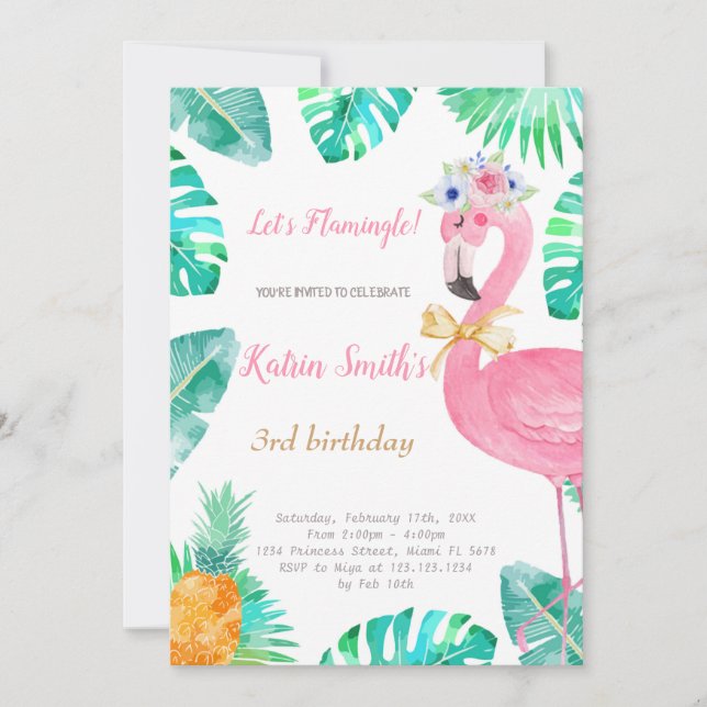 Flamingo Geburtstagseinladung Einladung (Vorderseite)