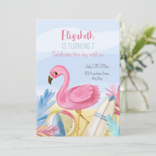 Flamingo-Geburtstagseinladung, Poolparty-Geburtsta Einladung