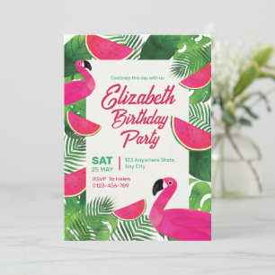 Flamingo-Geburtstagseinladung, Poolparty-Geburtsta Einladung