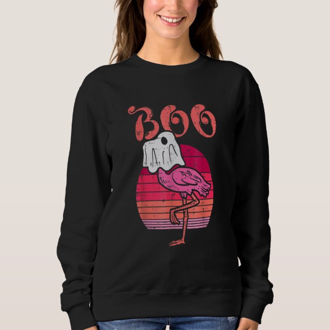 Flamingo Ghost Boo Pink Sunset Retro Halloween Bir Sweatshirt (Vorderseite)