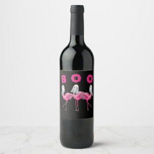 Flamingo Ghost Flamingo Boo Halloween-Kostüm Weinetikett