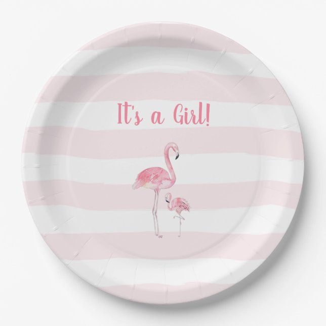 Flamingo Girl Babydusche Pappteller (Vorderseite)