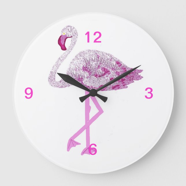 Flamingo Glory Große Wanduhr (Vorderseite)