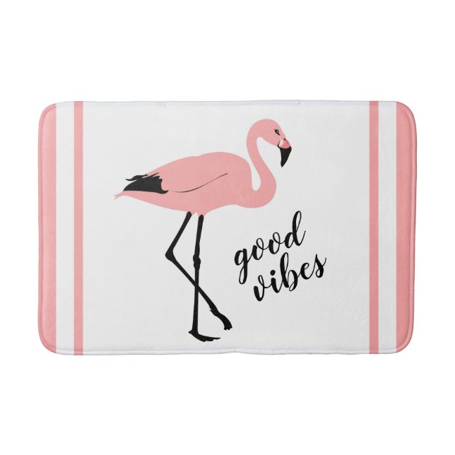 Flamingo Good Vibes Pink Black Niedlich Bath Mat Badematte (Vorderseite)