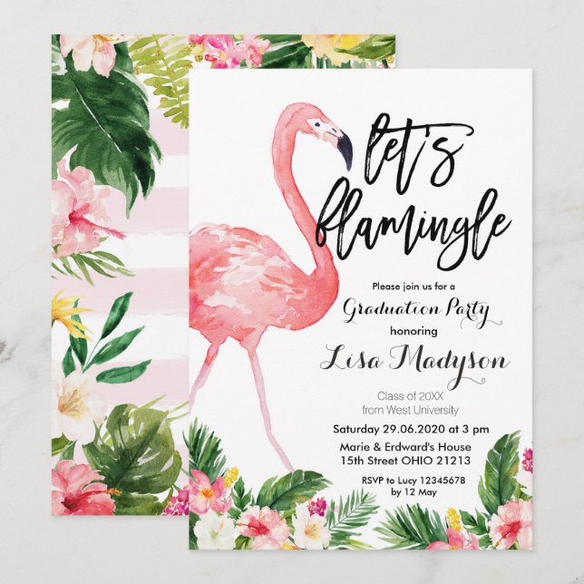 Flamingo Graduation Party Einladung Karte (Vorne/Hinten)