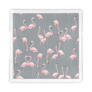 Flamingo Gray: Vintages nahtloses Muster. Acryl Tablett