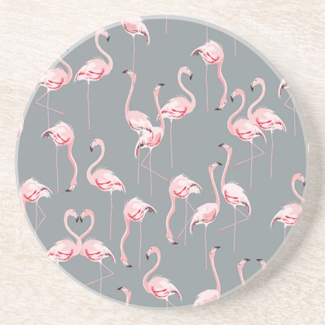 Flamingo Gray: Vintages nahtloses Muster. Getränkeuntersetzer (Vorne)