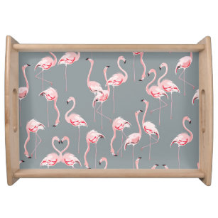 Flamingo Gray: Vintages nahtloses Muster. Serviertablett
