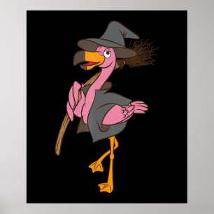 Flamingo Halloween   Flamingo Witch Cool Pink Bird Poster