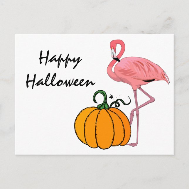 Flamingo Halloween Pumpkin Postkarte (Vorderseite)